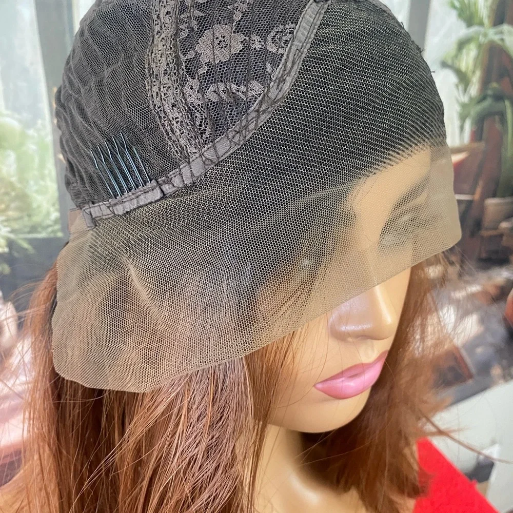 free part invisible lace front wig with roots auburn